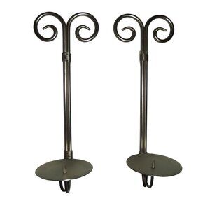 Metal Pillar Candle Holder lot of 2 Wall Sconce Silver Wall Mount 14" swirl